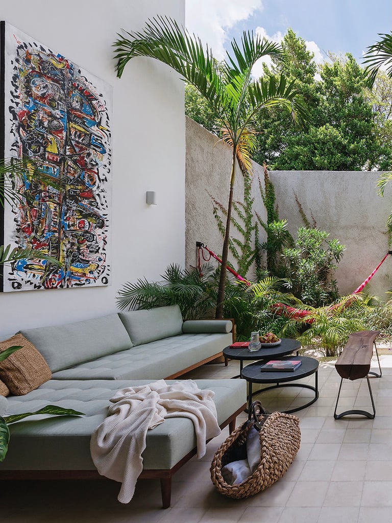 canapé panoramique méridienne angle vert eau extérieur jardin