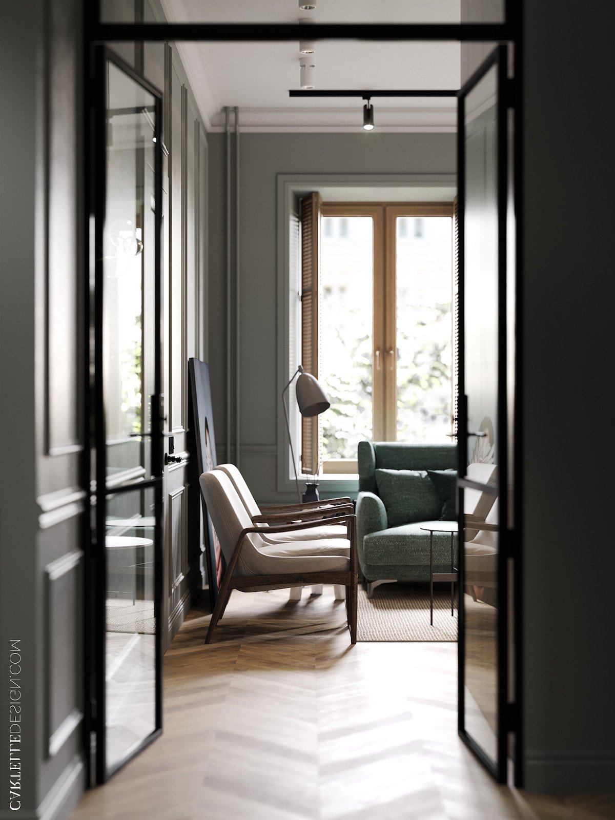 salon volet persienne intérieur charme maison de ville