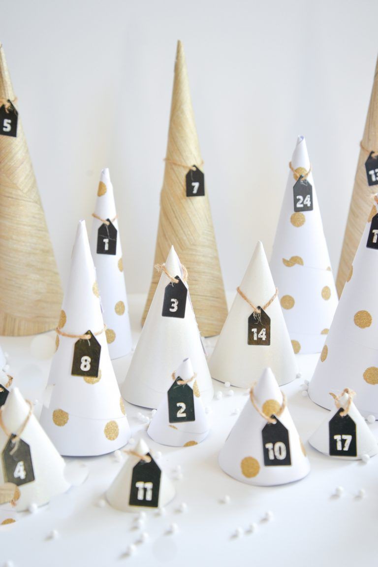 DIY facile rapide cone papier carton blanc doré