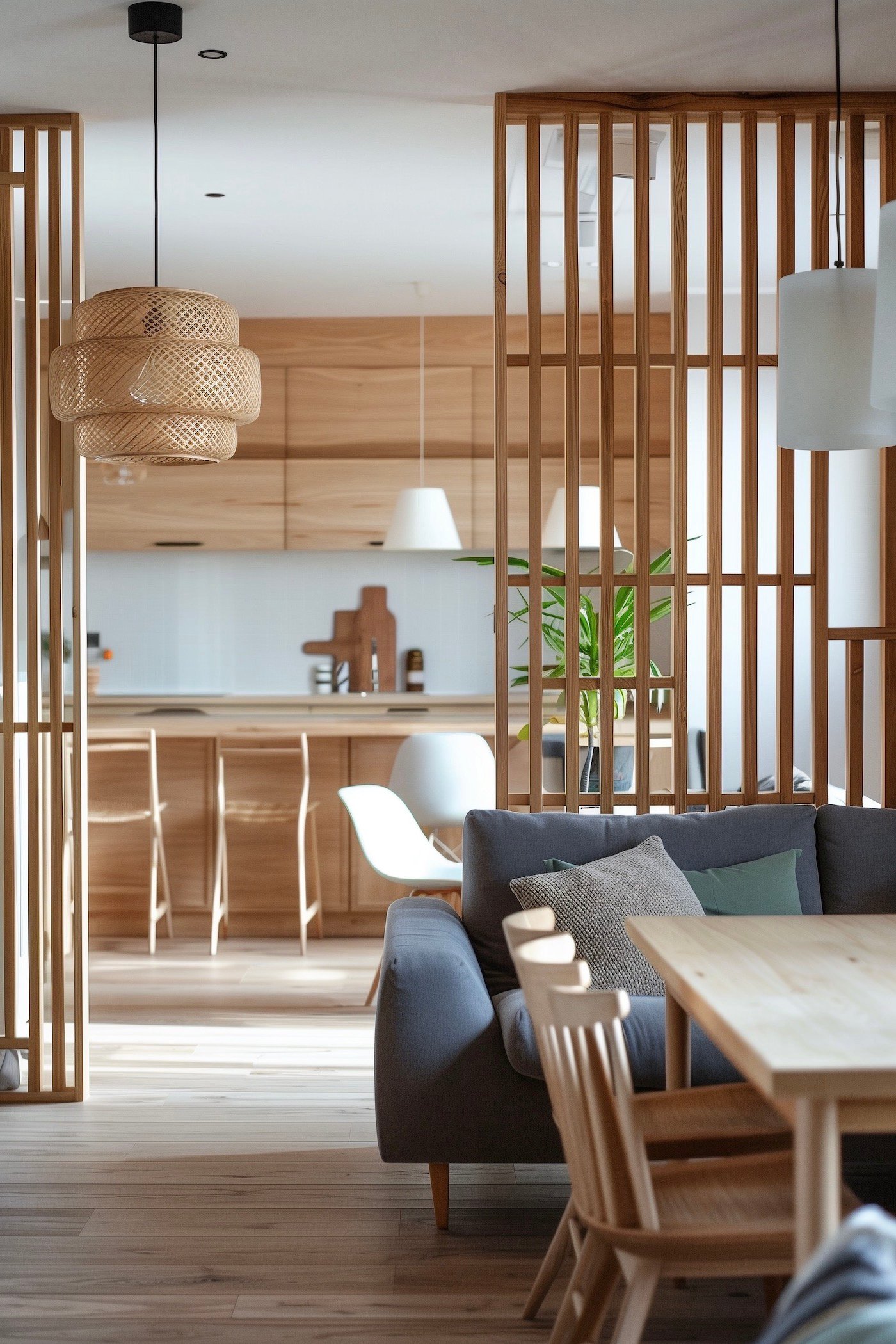 claustra bois moderne cloison semi-ouverte tasseaux