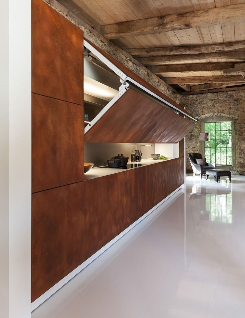 cuisine ouverte cloison amovible bois deco moderne