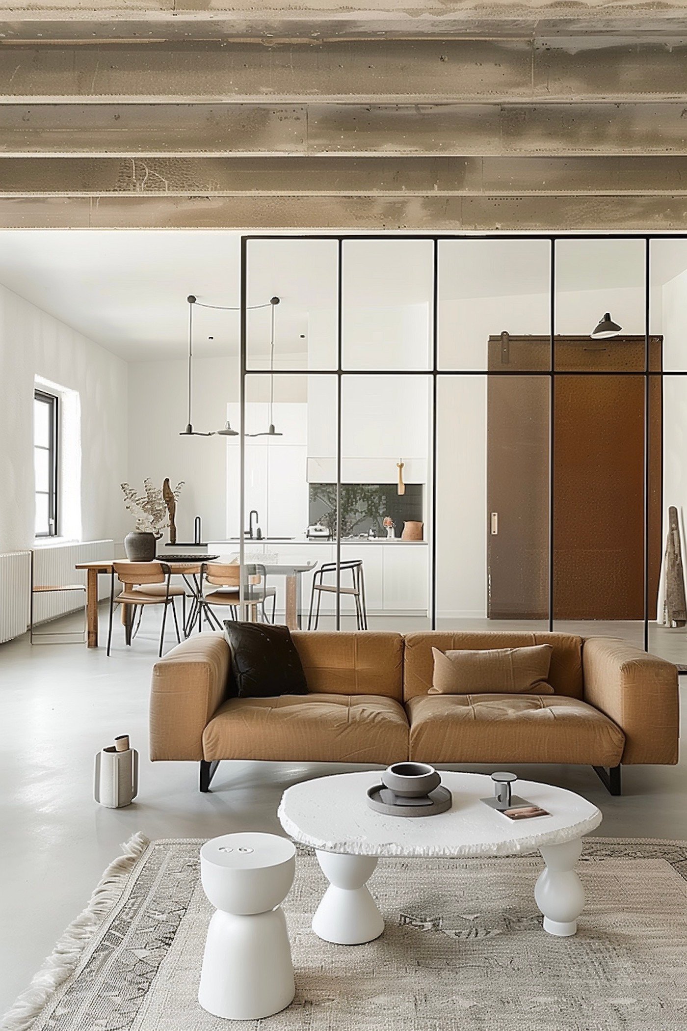 loft verrière minimaliste séjour 30 m2 idée agencement