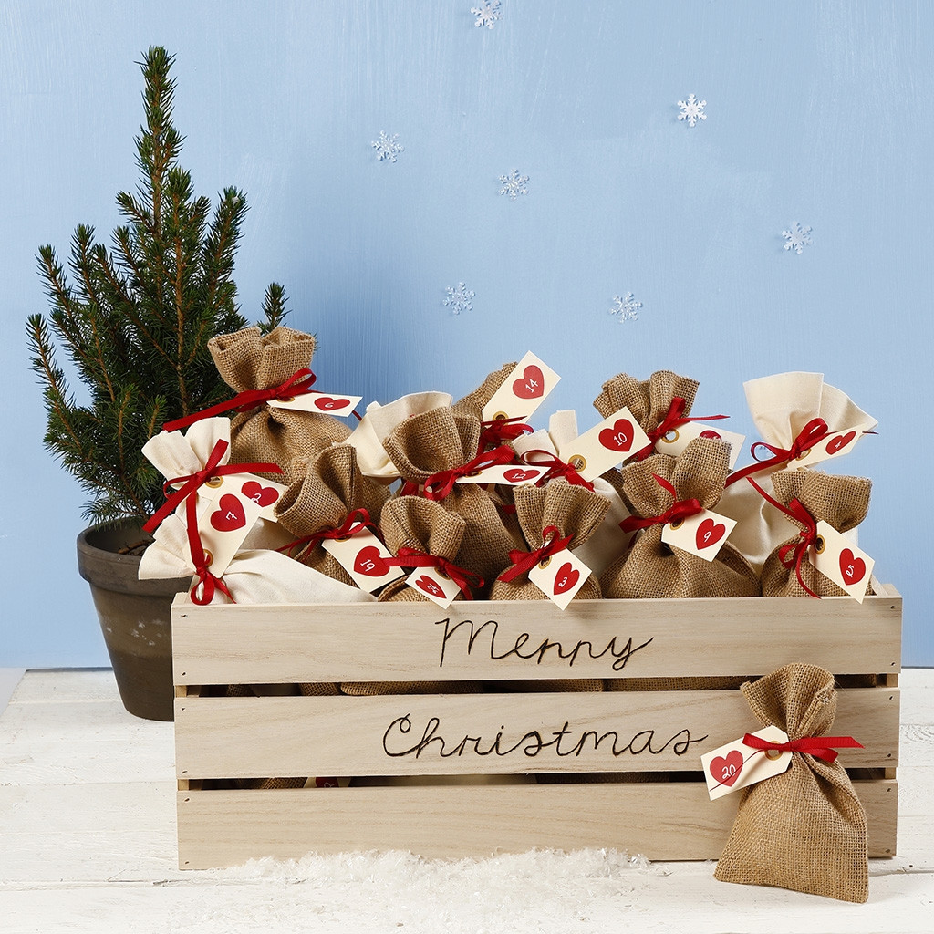 sac tissu calendrier de l'avent maternelle rustique