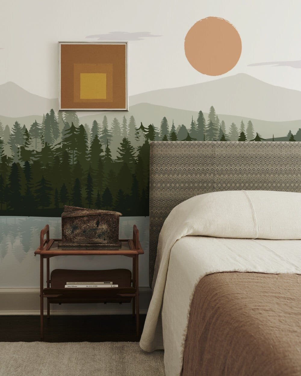 Chambre japonaise décor mural façon aquarelle foret