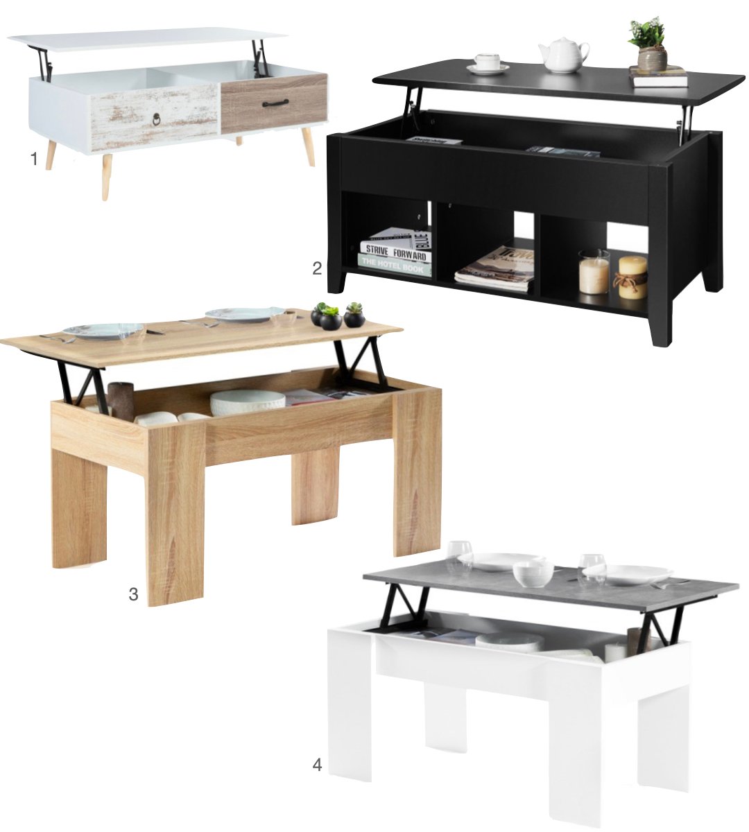 Table basse avec plateau amovible retractable conversion table repas