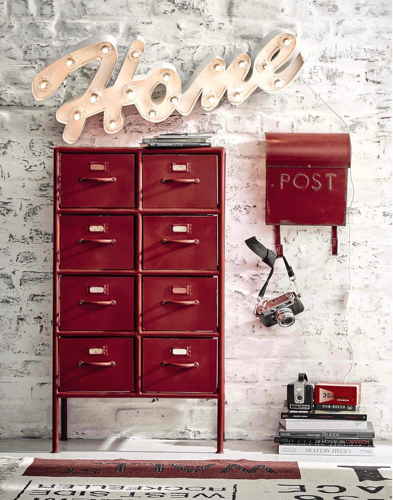 buffet casier rouge métal boite lettres anglaise rétro Post