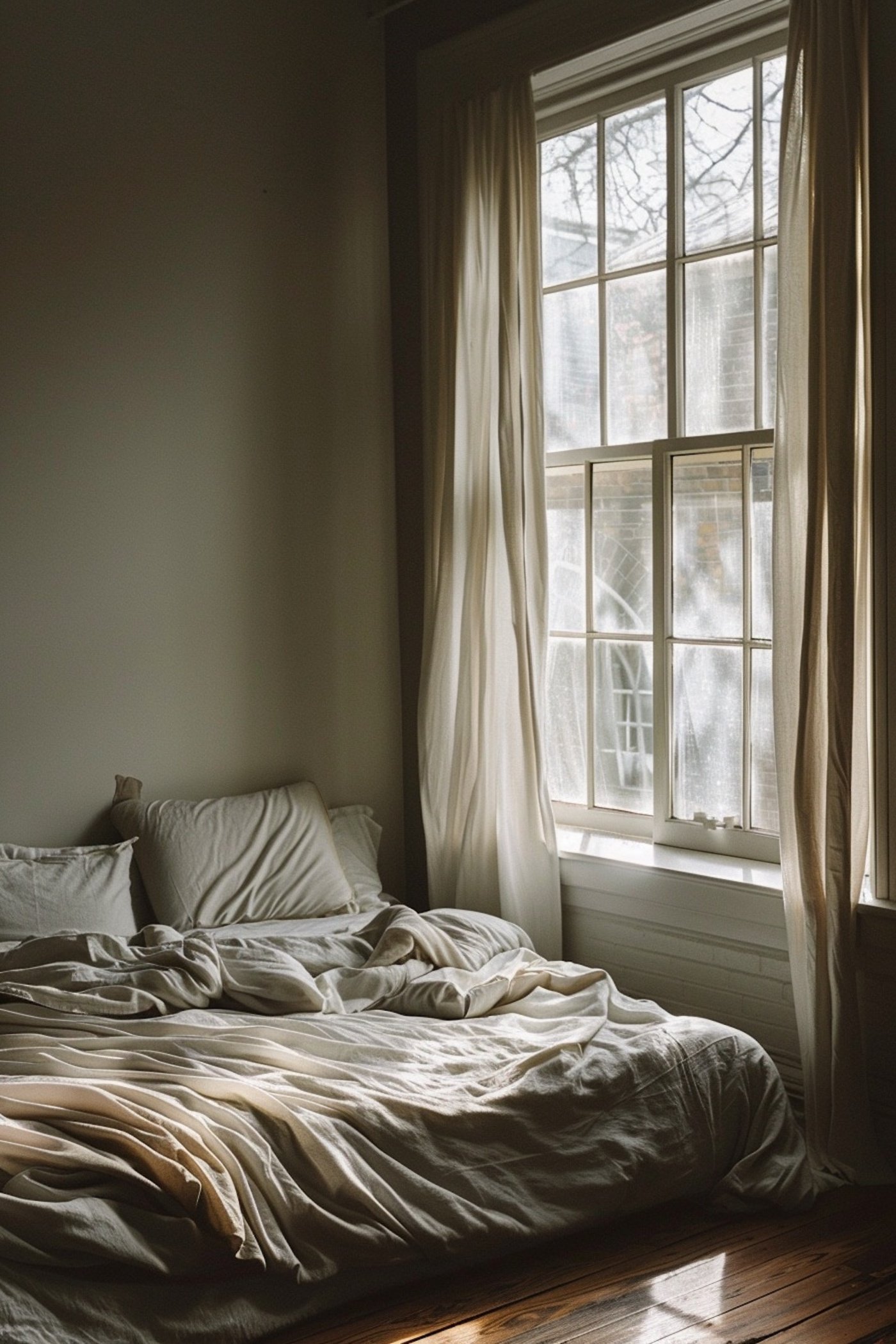 chambre couleur feutrée déco nuance beige marron mur kaki