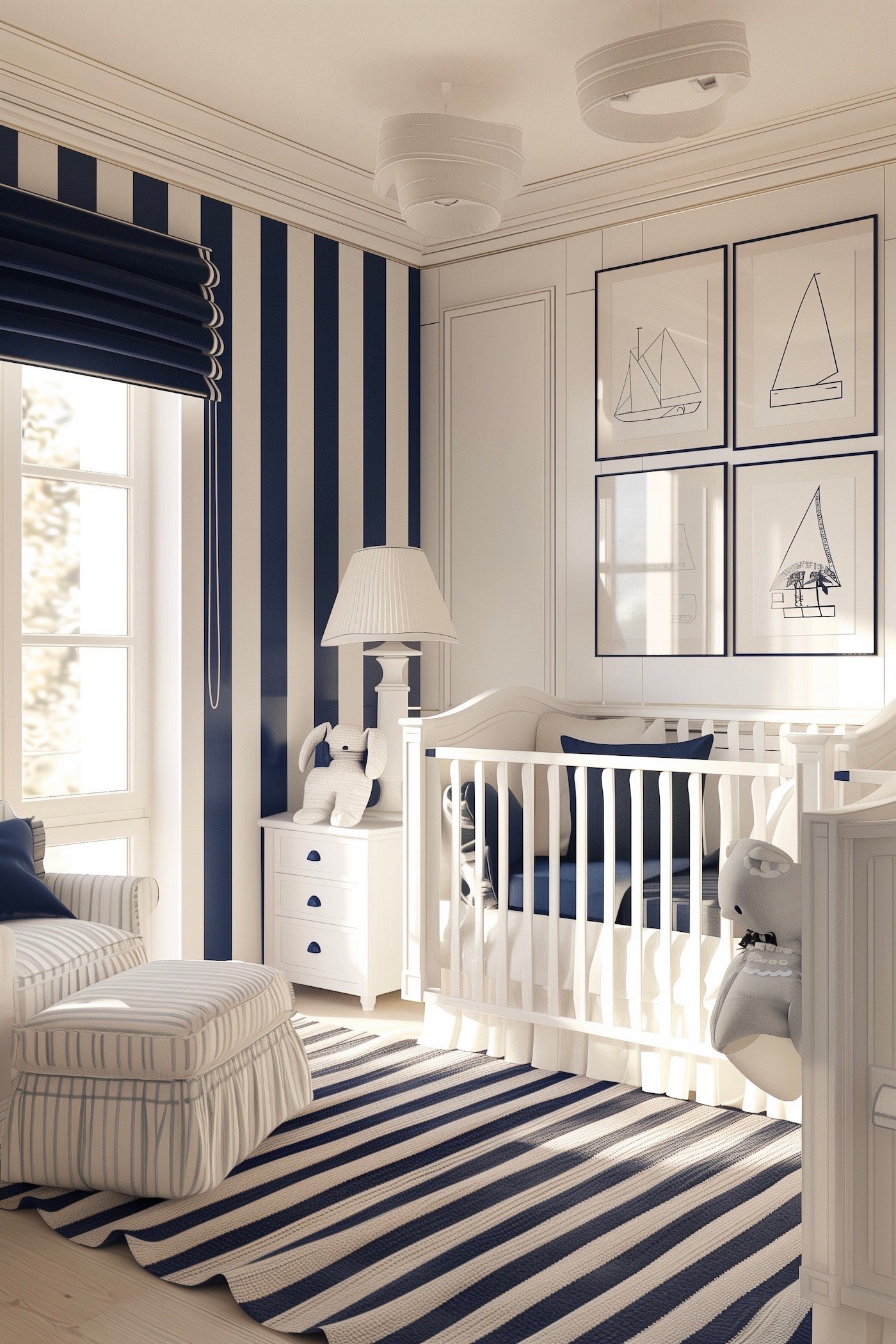 chambre déco bord de mer nourrisson rayures marine