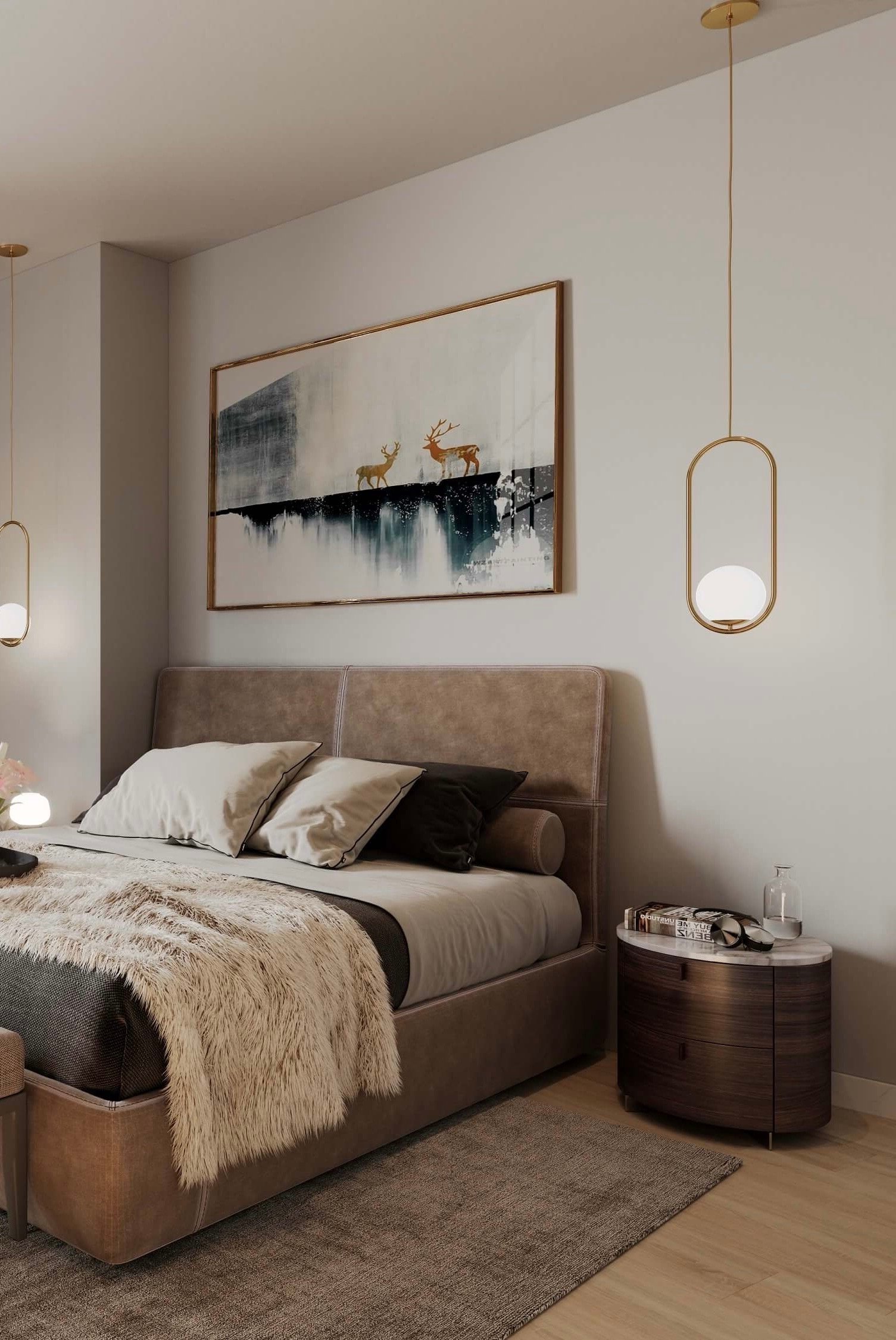 chambre style chalet moderne marron tête lit velours