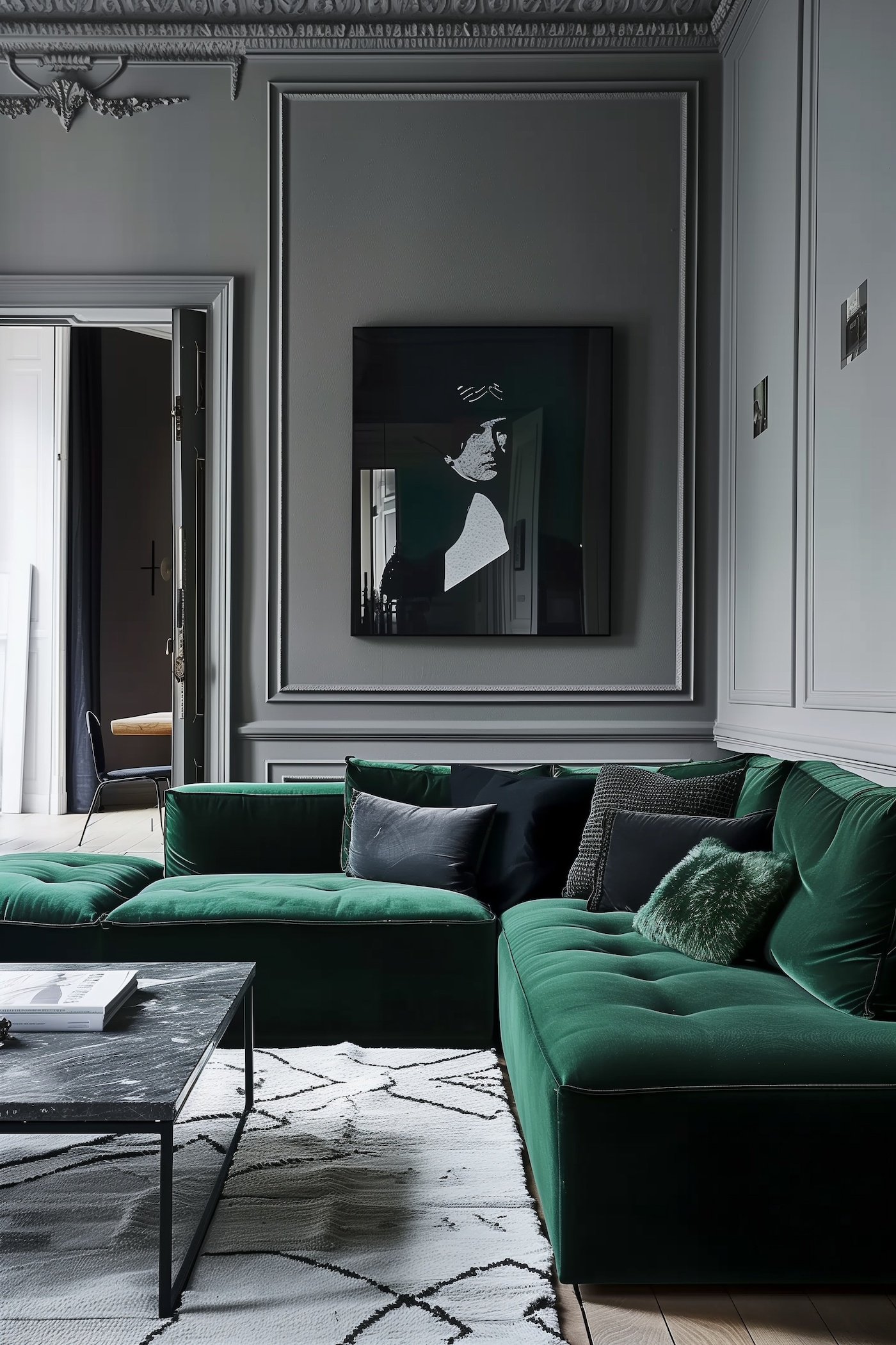 couleur feutrée salon gris vert chic classique - blog déco