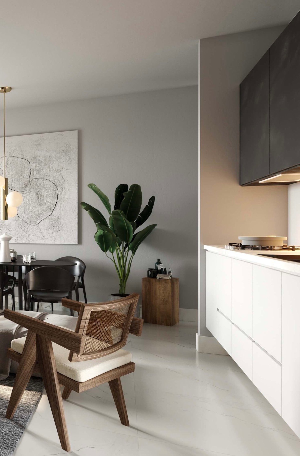 cuisine bicolore noire blanche mur gris