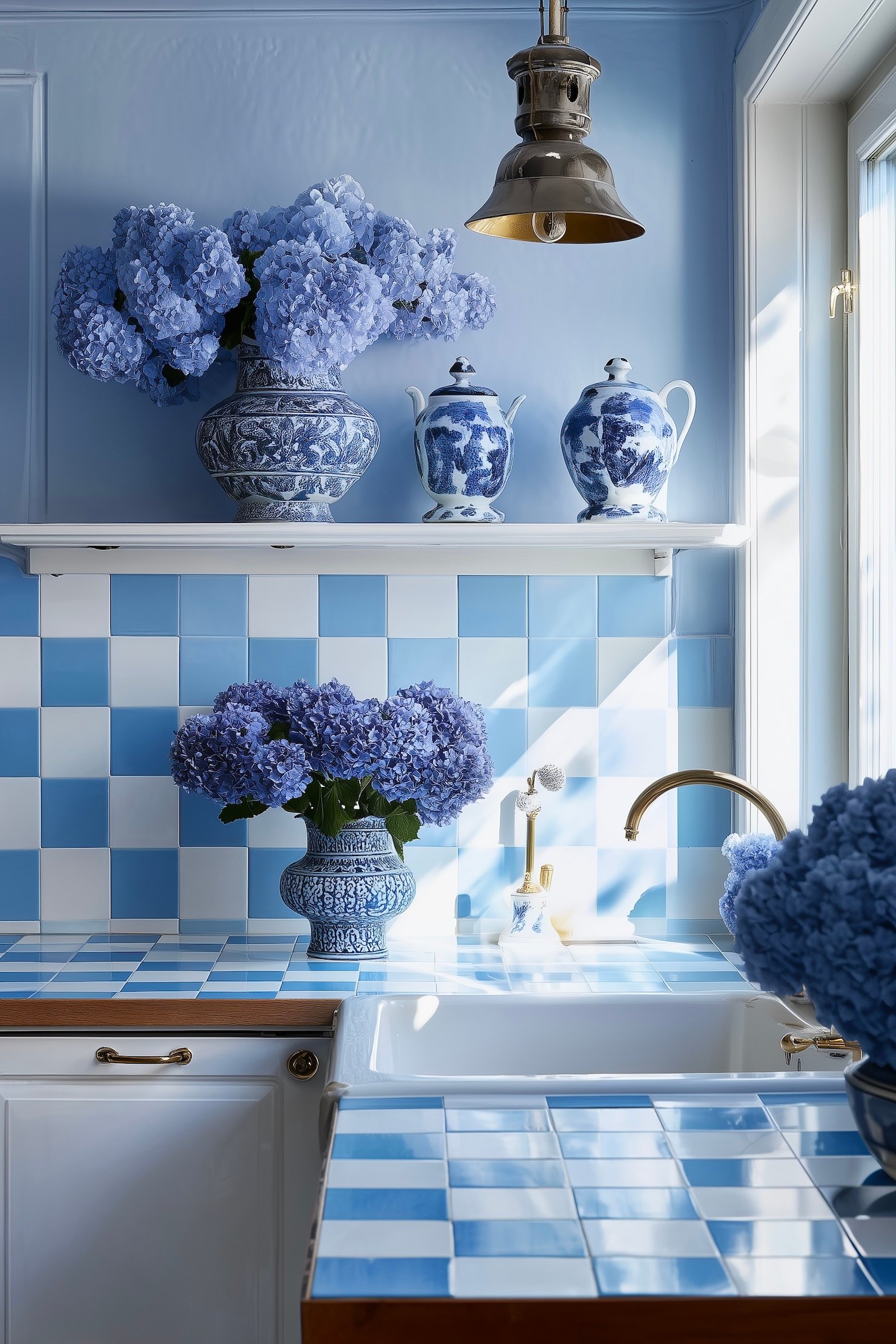 cuisine couleur pervenche damier maison campagne