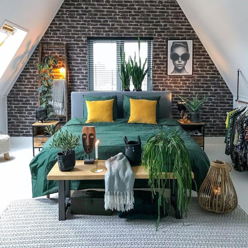 deco végétale urban jungle industrielle mur en briques