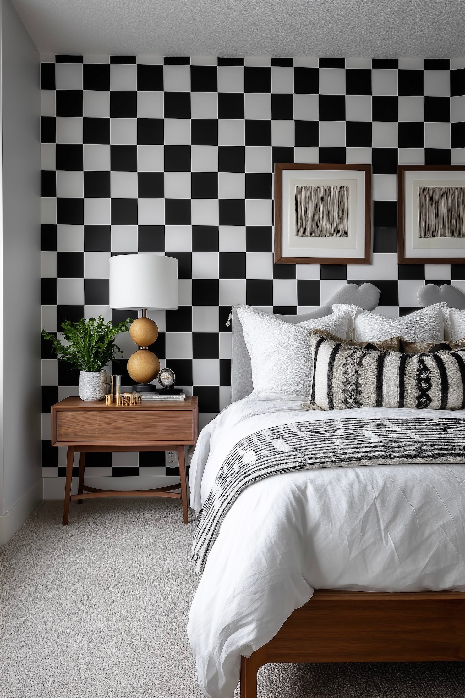 papier peint damier noir blanc chambre