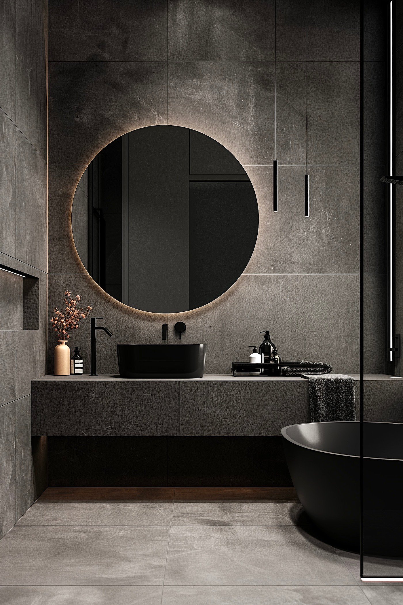 salle de bain déco homme noire brut