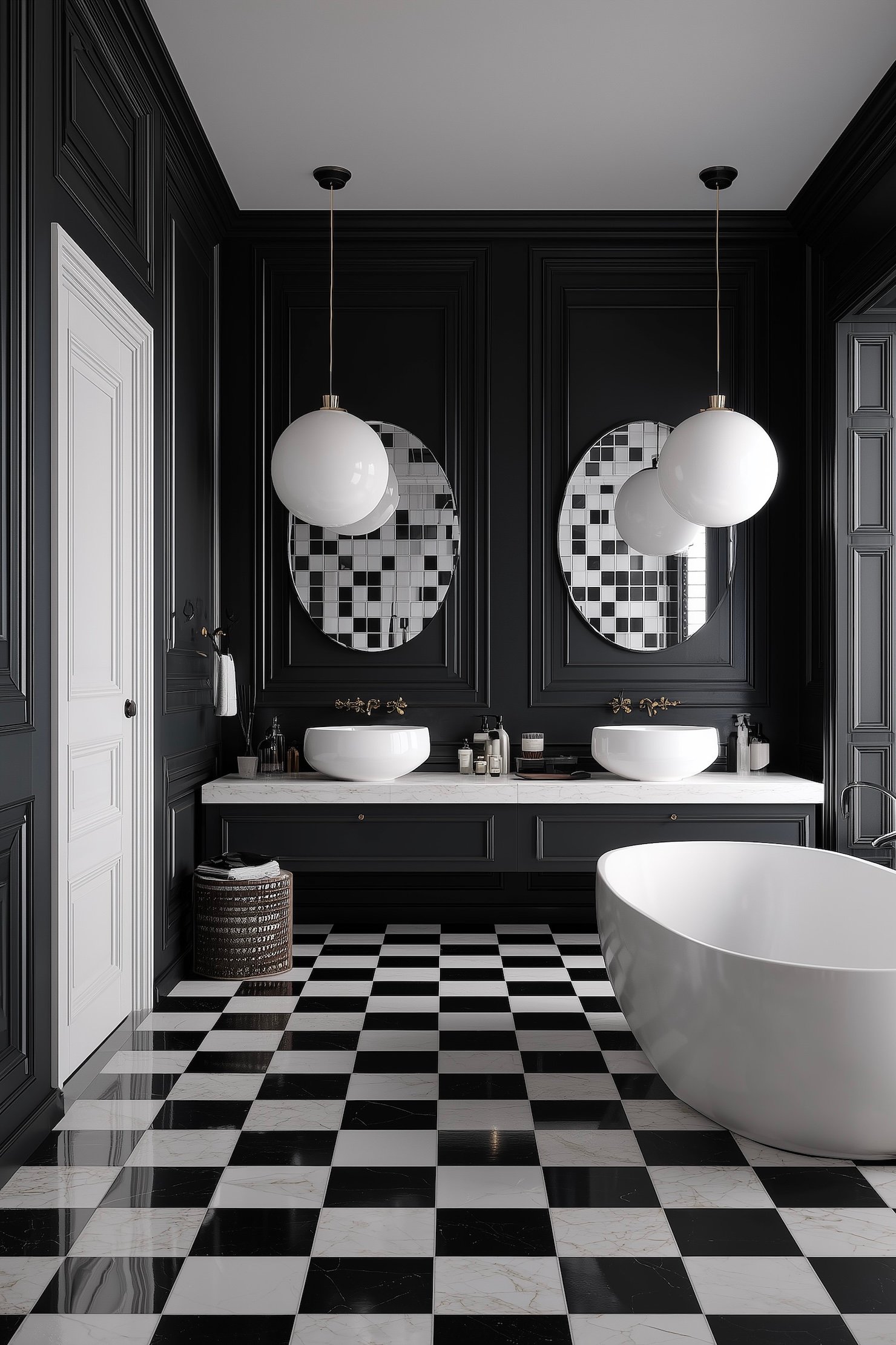 salle de bains moderne sol carreaux ciment appartement parisien