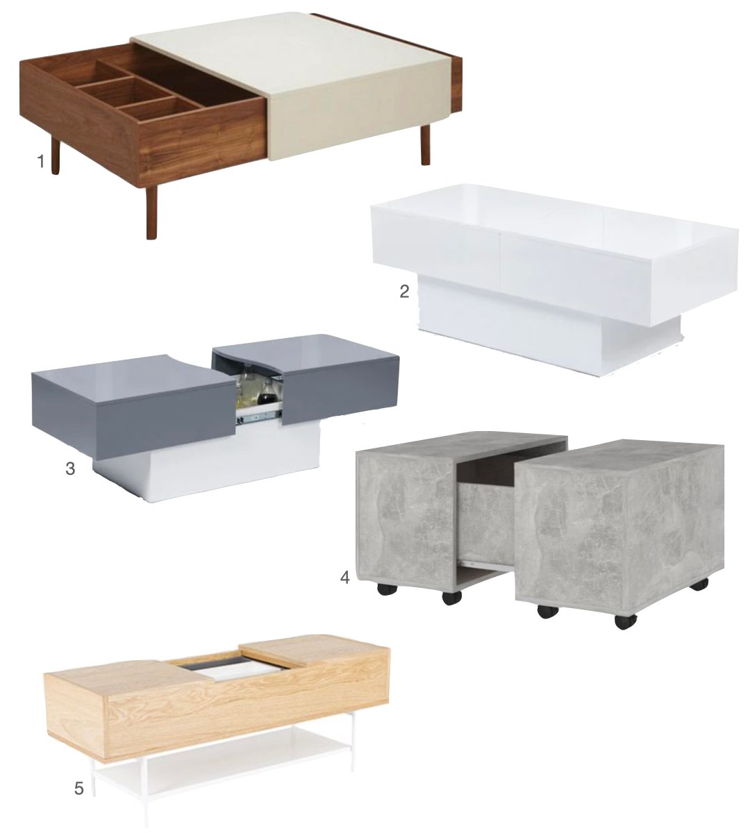 table basse coulissante extensible gris bois