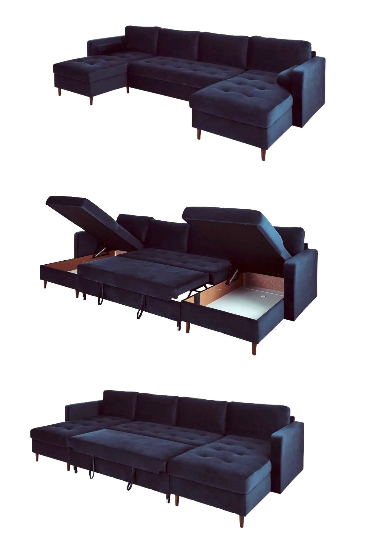 canapé-lit convertible panoramique u 8 places bleu velours