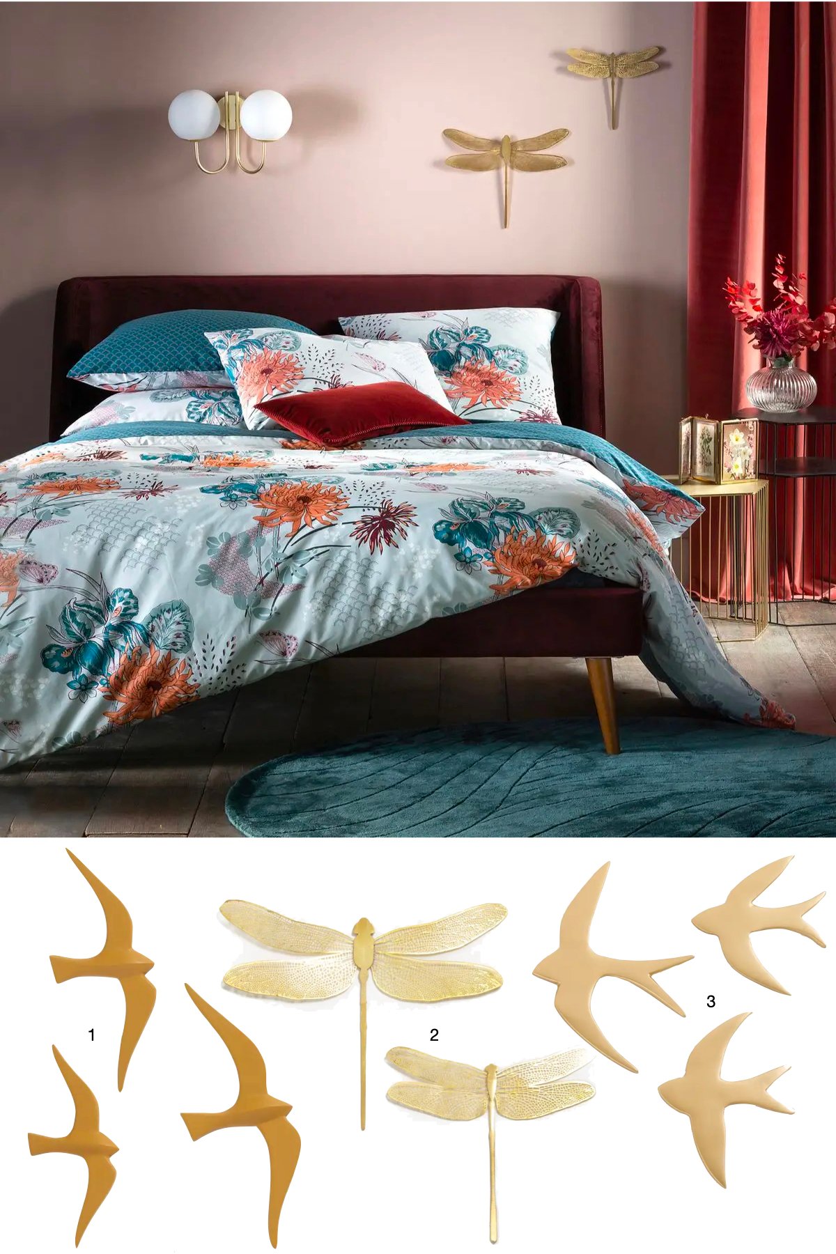 déco oiseau doré hirondelle statuette libellule