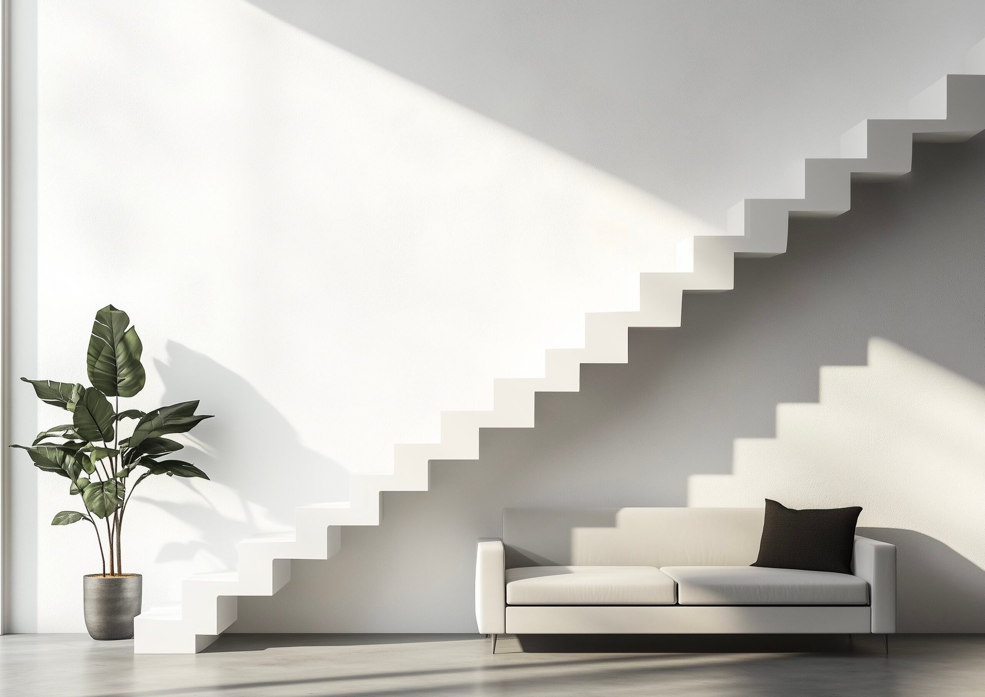 escalier blanc béton architectural - blog déco