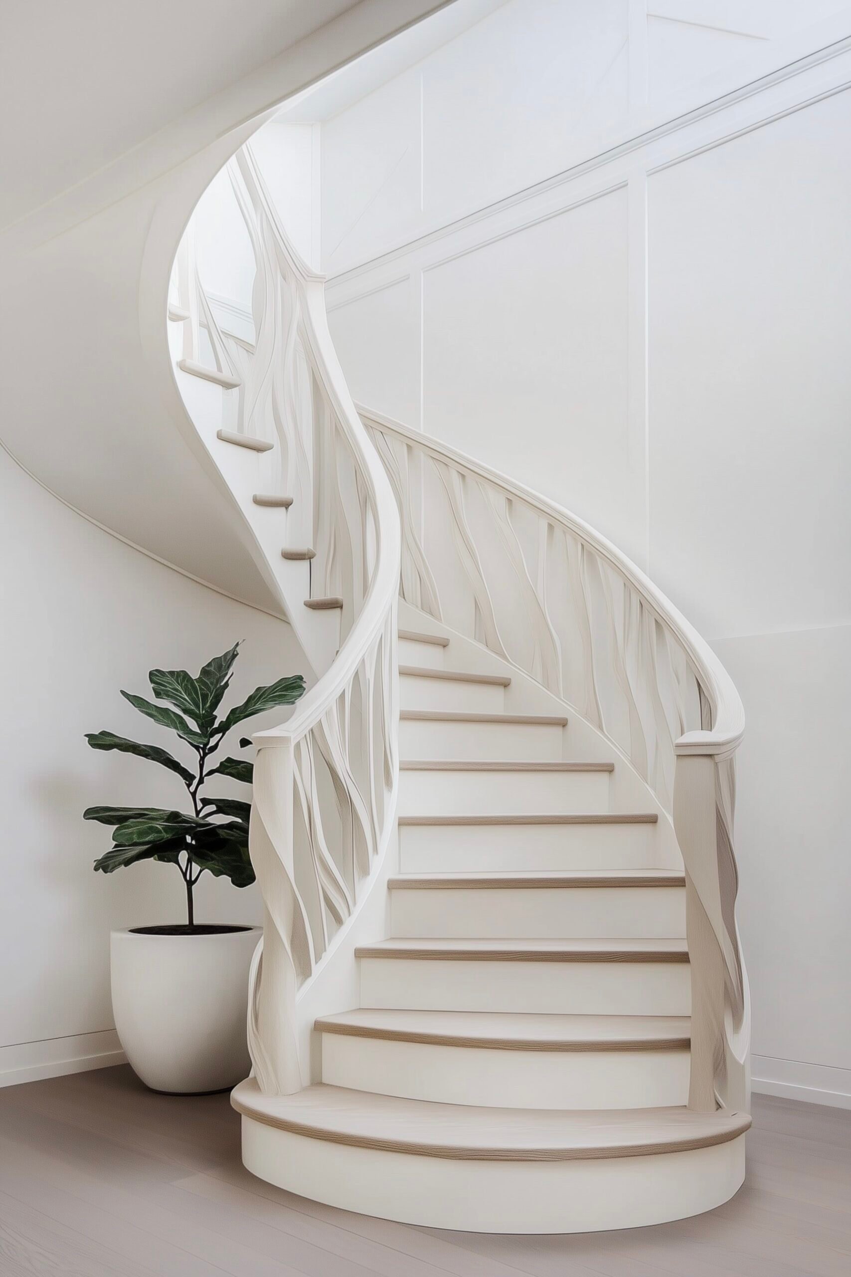 escalier blanc bois colimaçon néo classique