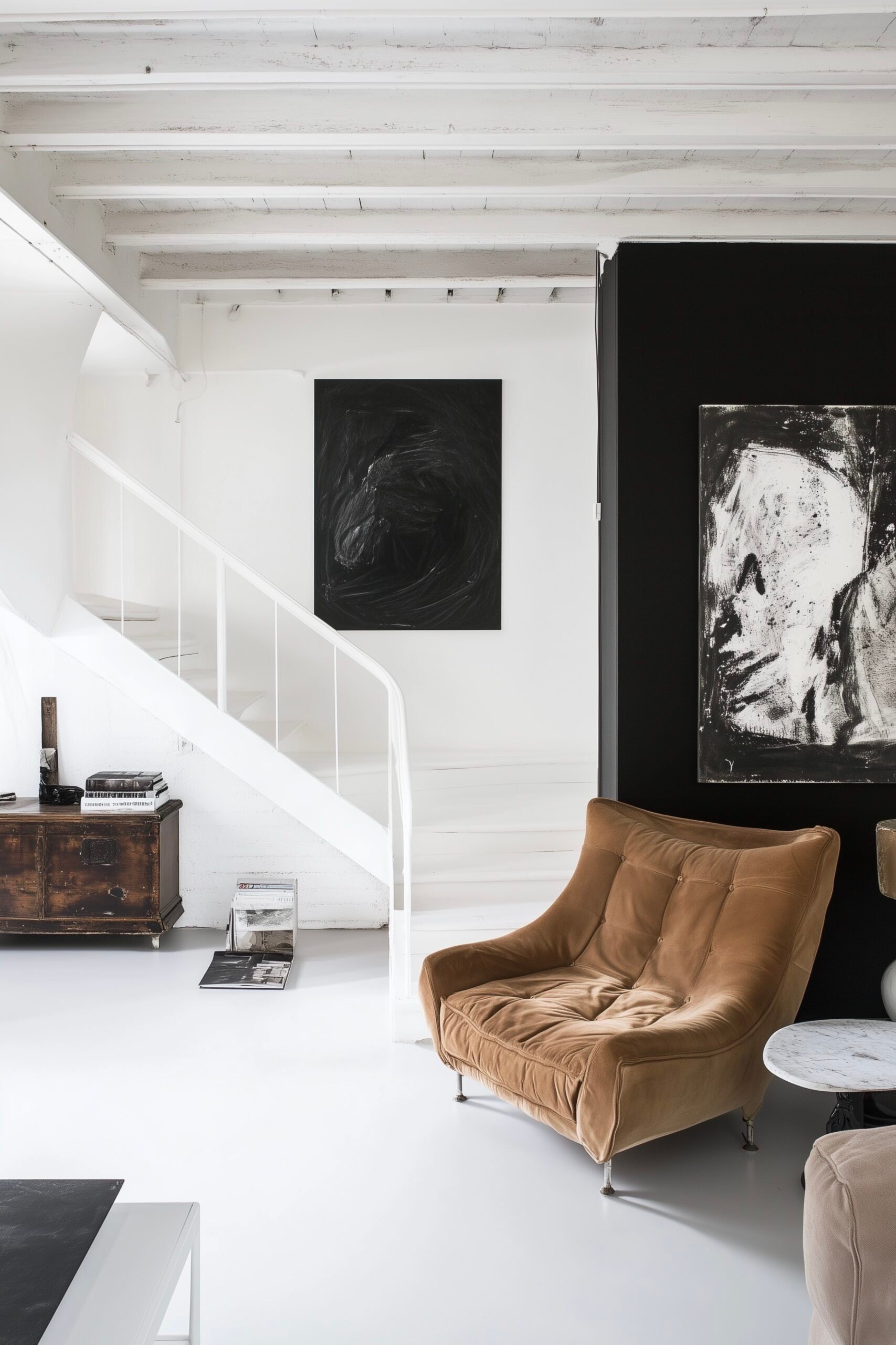 loft rénové tout blanc dans ancienne ferme