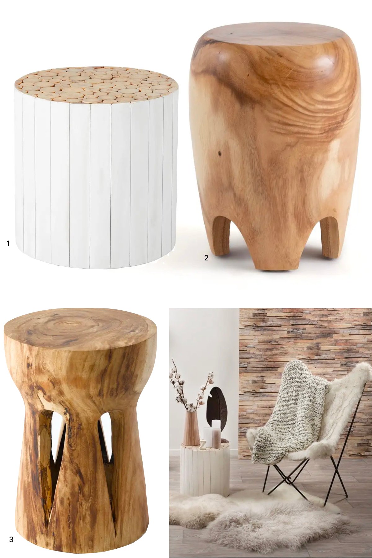 bout de canapé en bois brut tronc déco nature