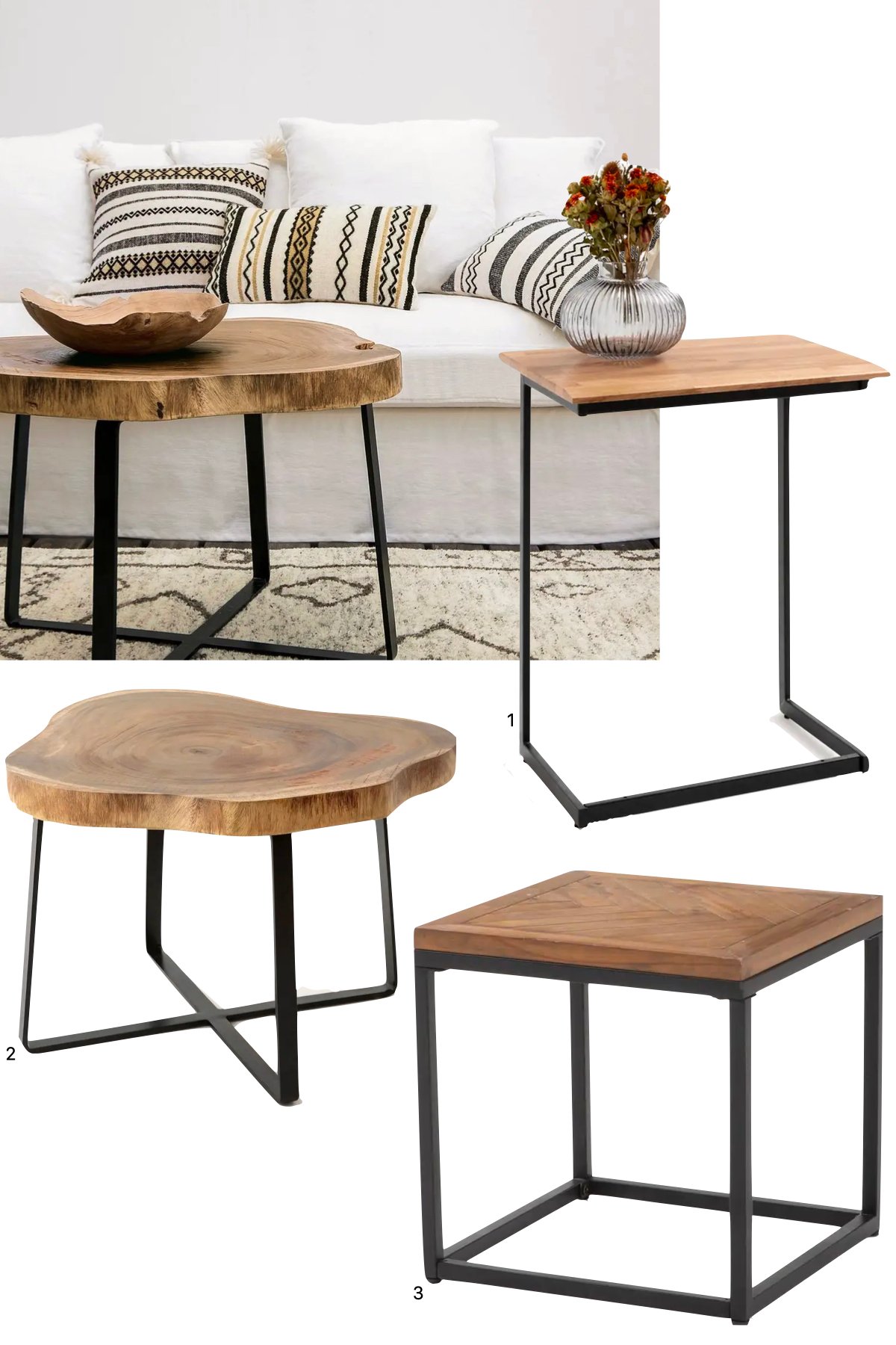 bout canapé bois métal façon rondin