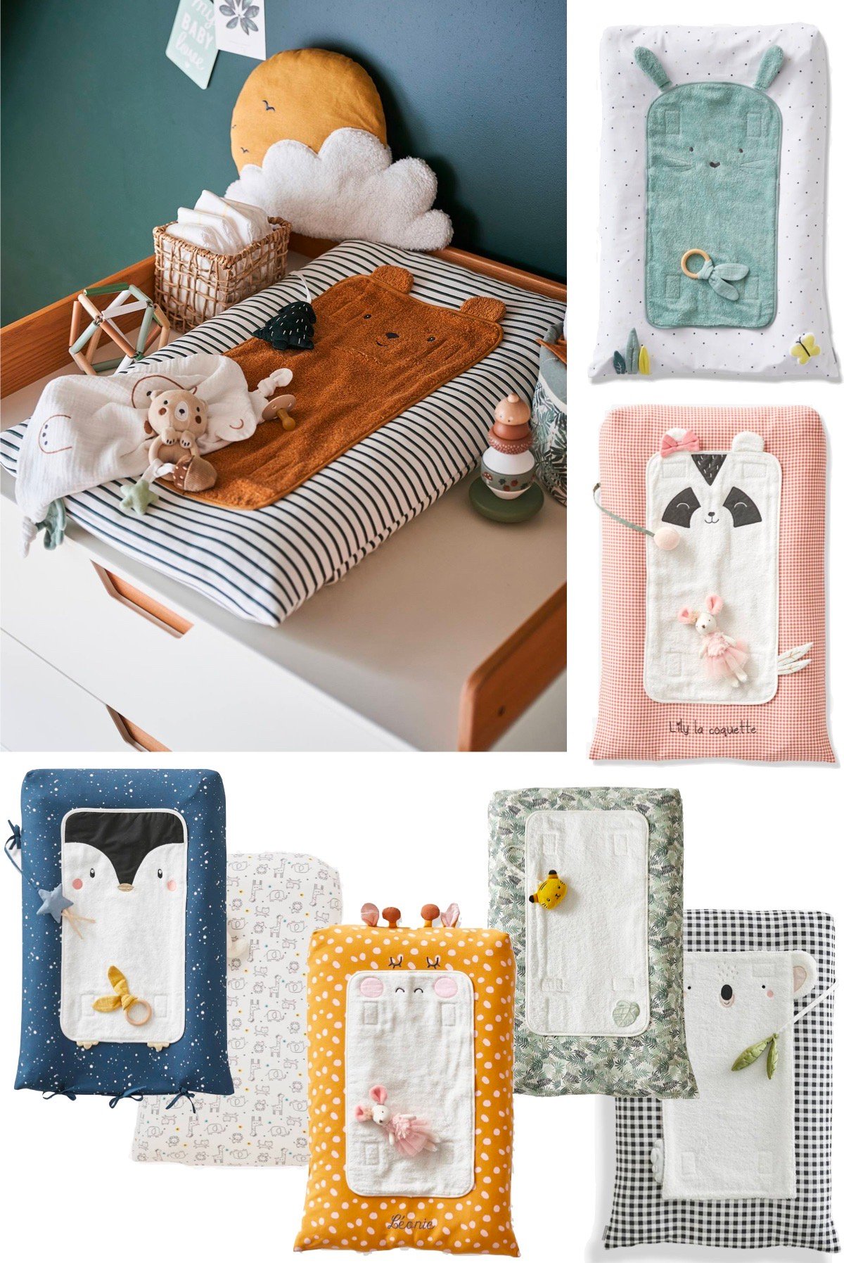 housse matelas à langer originale motif couleur animal vert jaune rose bleu