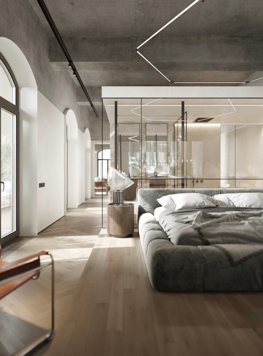 loft suite parentale ancienne usine béton parquet