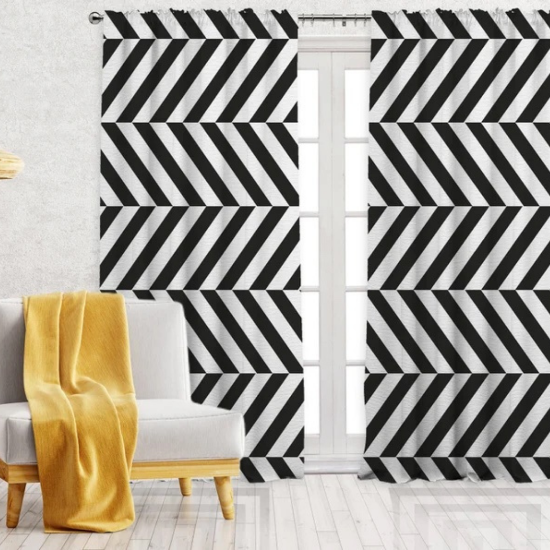 Rideau rayures diagonales gris noir