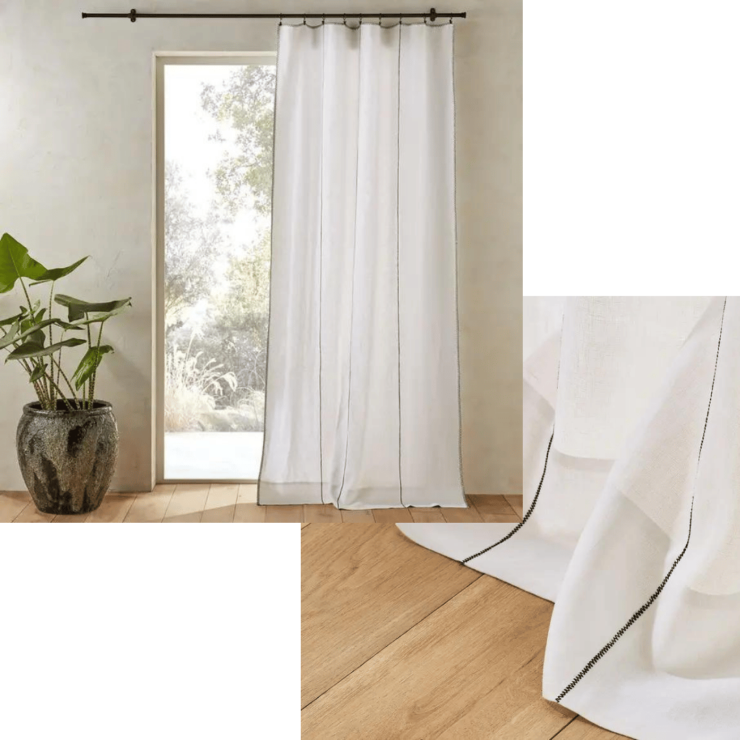 Voilage lin blanc liseret noir