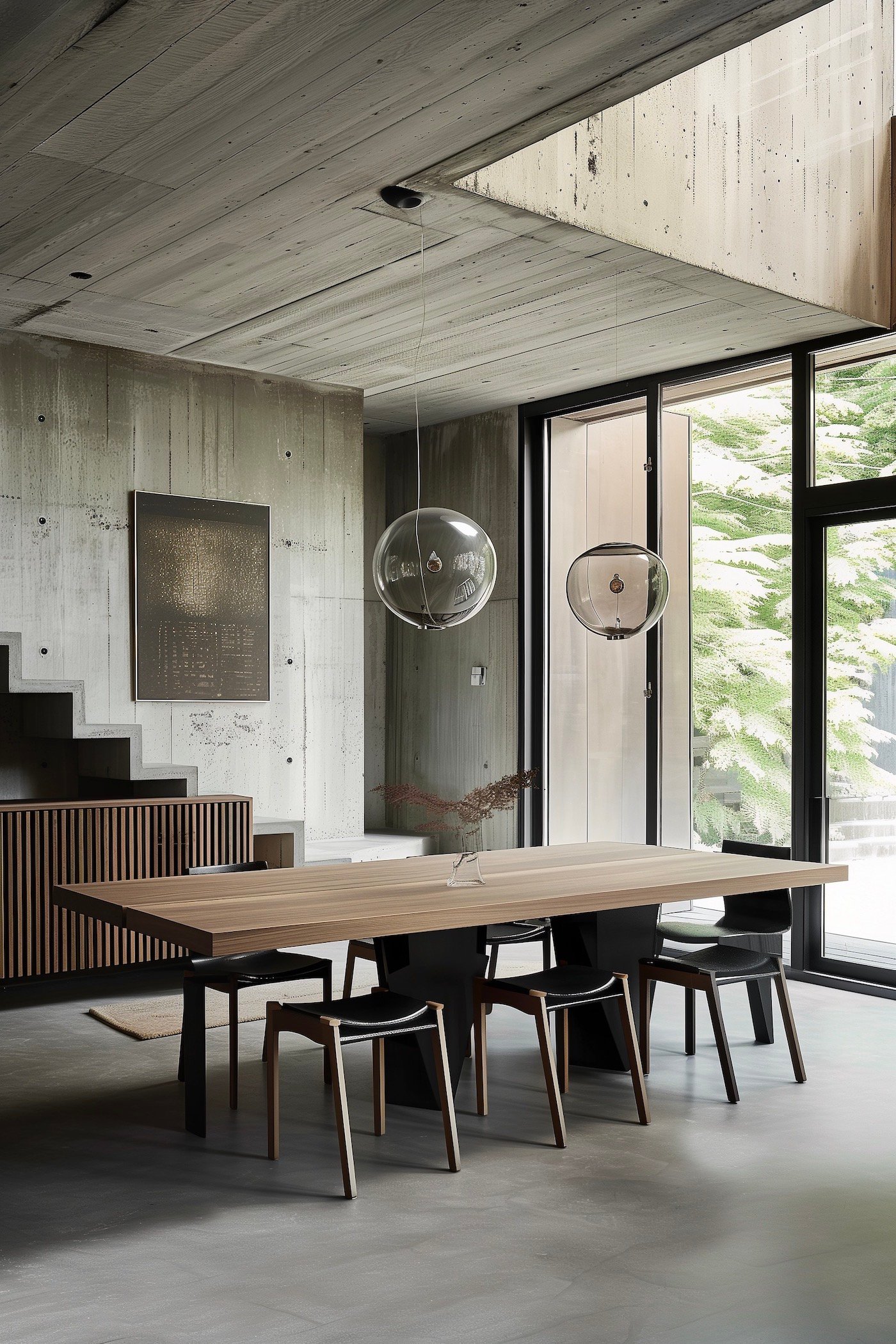 salle à manger style brutaliste bois béton