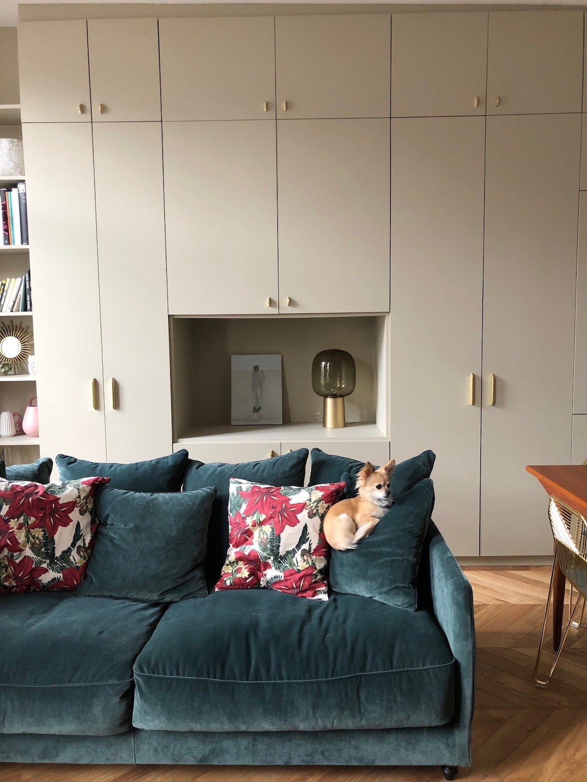 salon armoire bibliothèque encastrée vert gris pax superfront plum