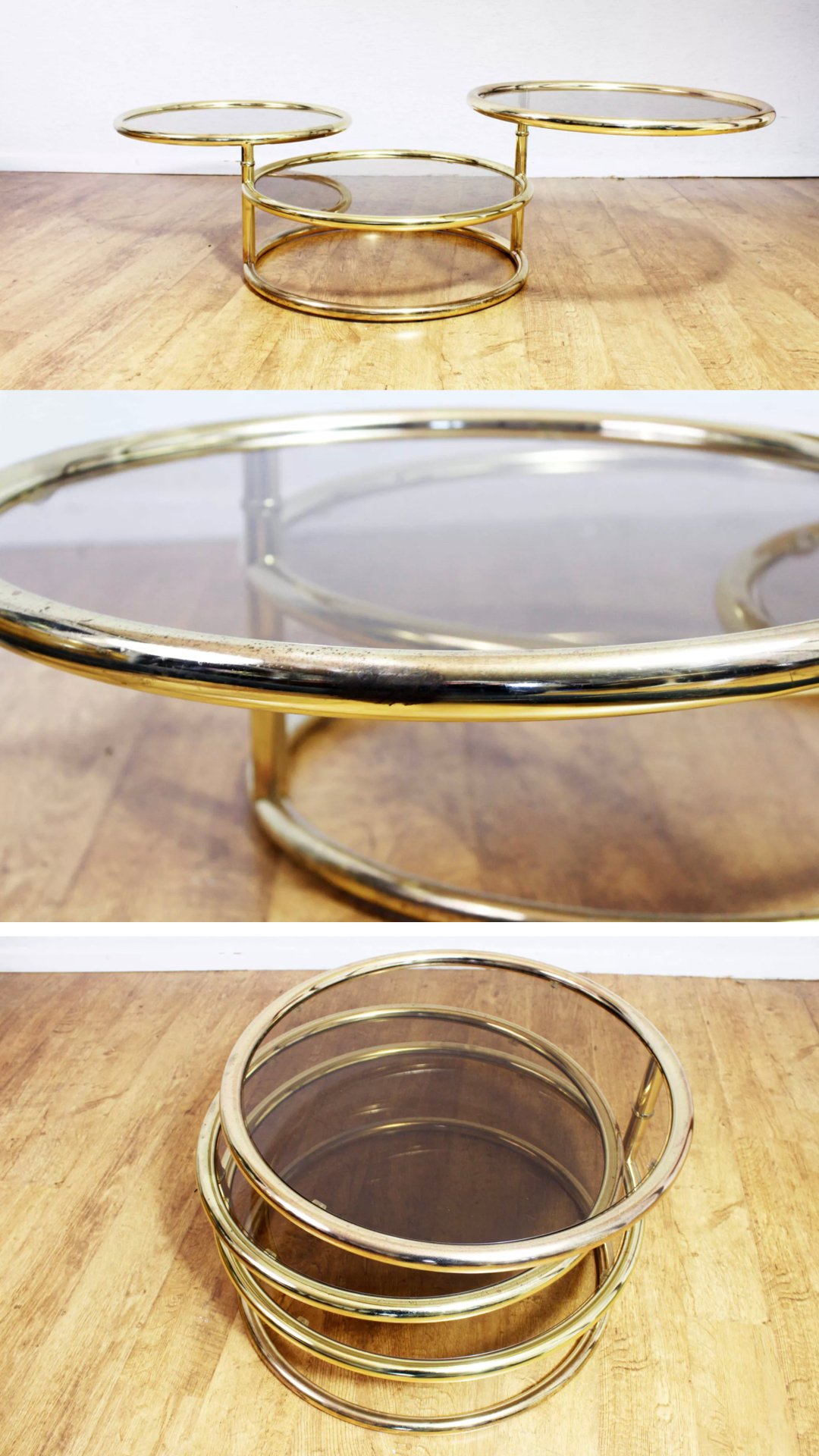 table basse plateau rond pivotant laiton Bauhaus 70s