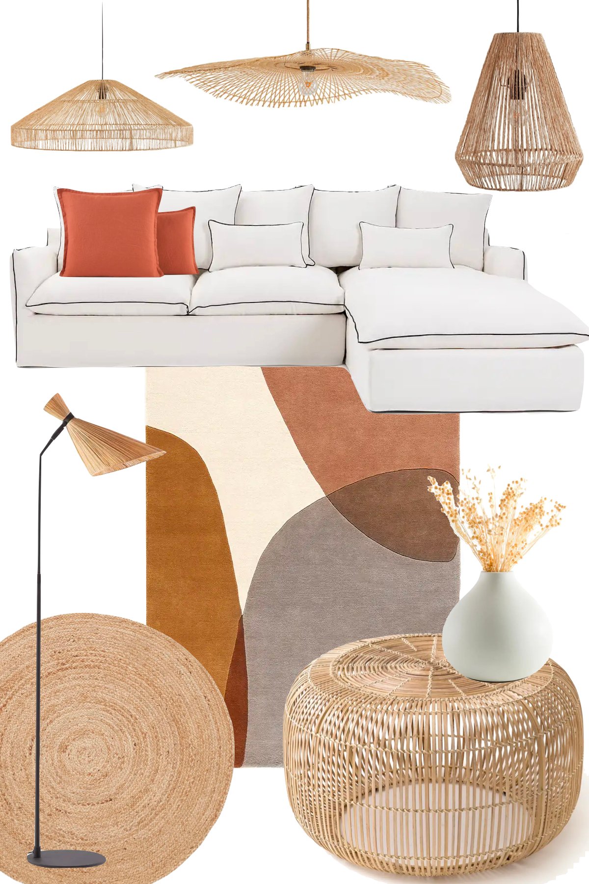 déco séjour tapis motif superposition rond jute design nature