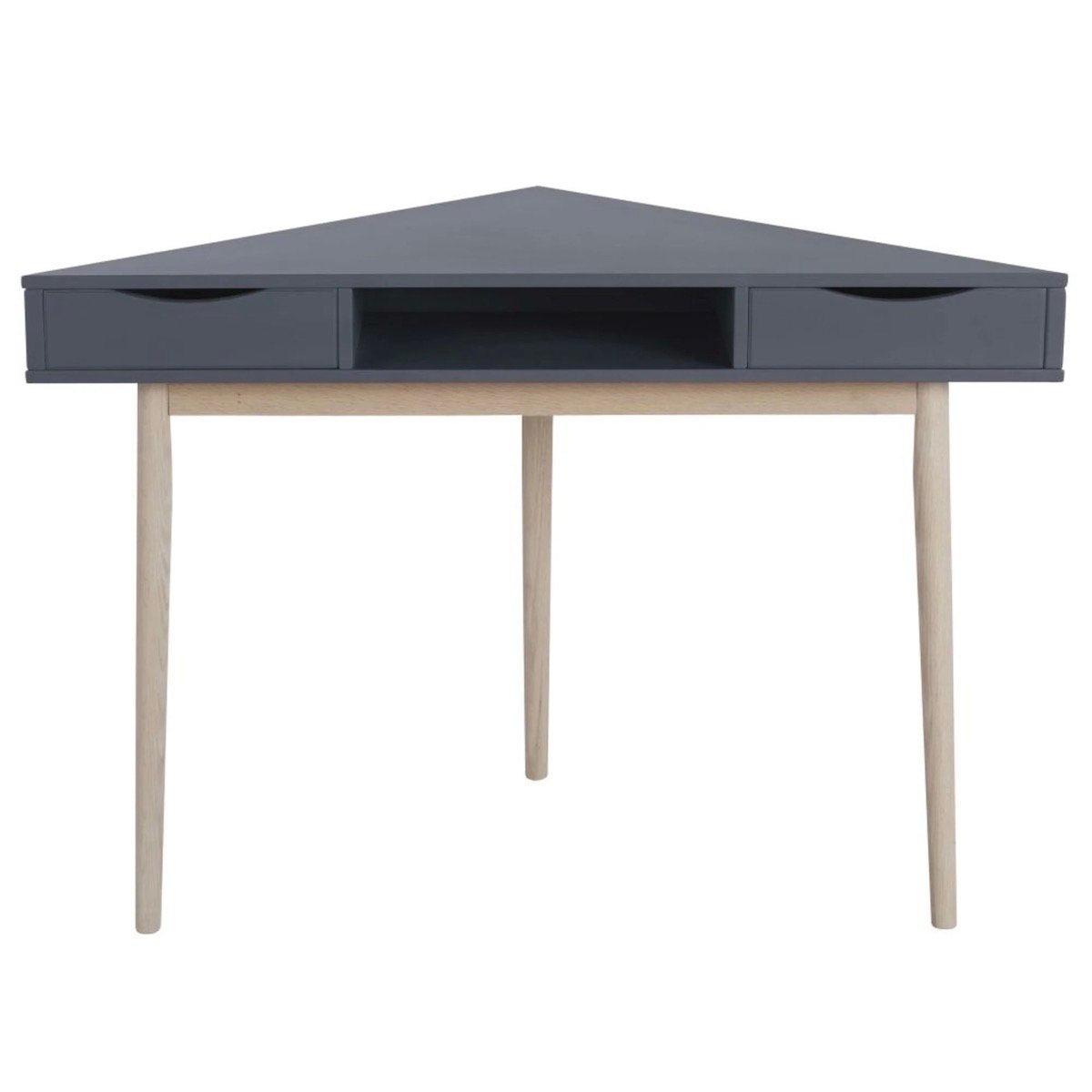 bureau triangle compact bois gris tiroirs