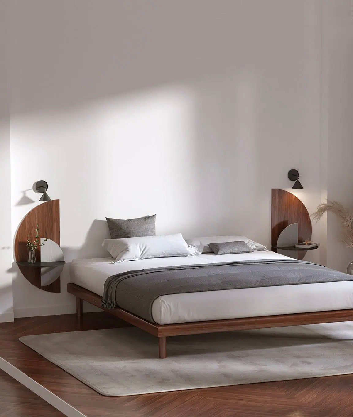 étagère demi lune bois noyer chambre feng shui