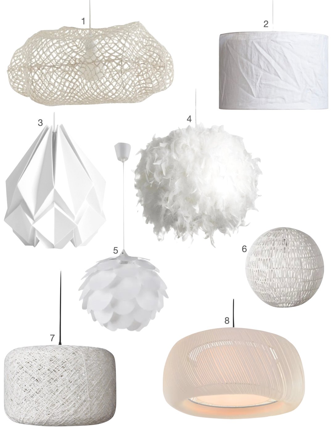 lustre blanc rond oval plume papier deco intérieure