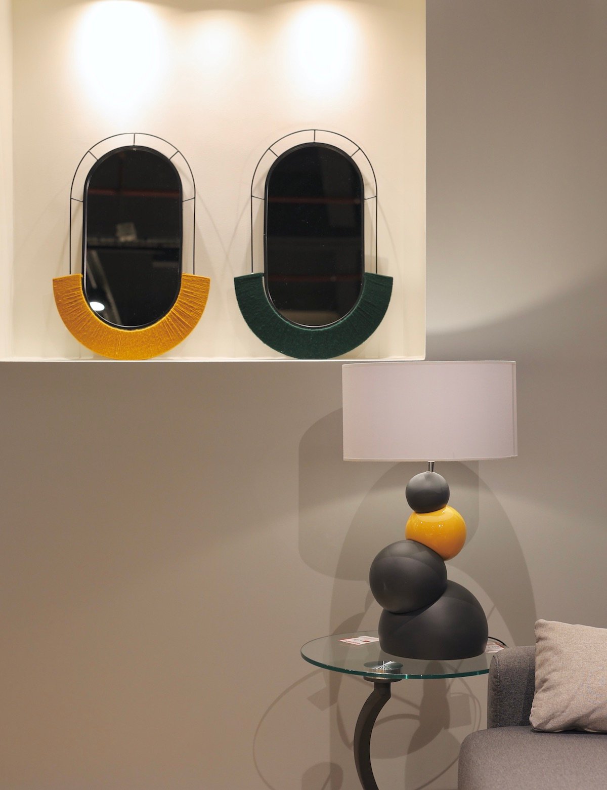 miroir rond oval fer et laine tressage