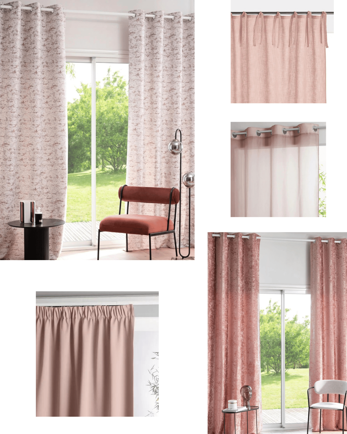 Rideaux rose pour salon voile occultant velours