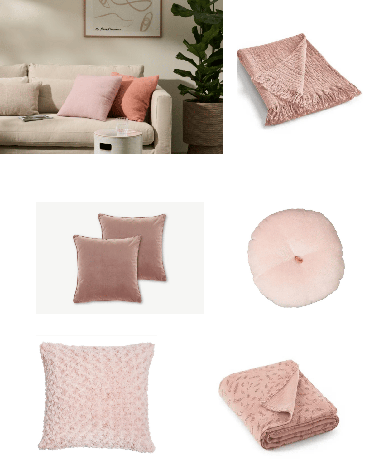 Idées déco rose plaids coussins salon