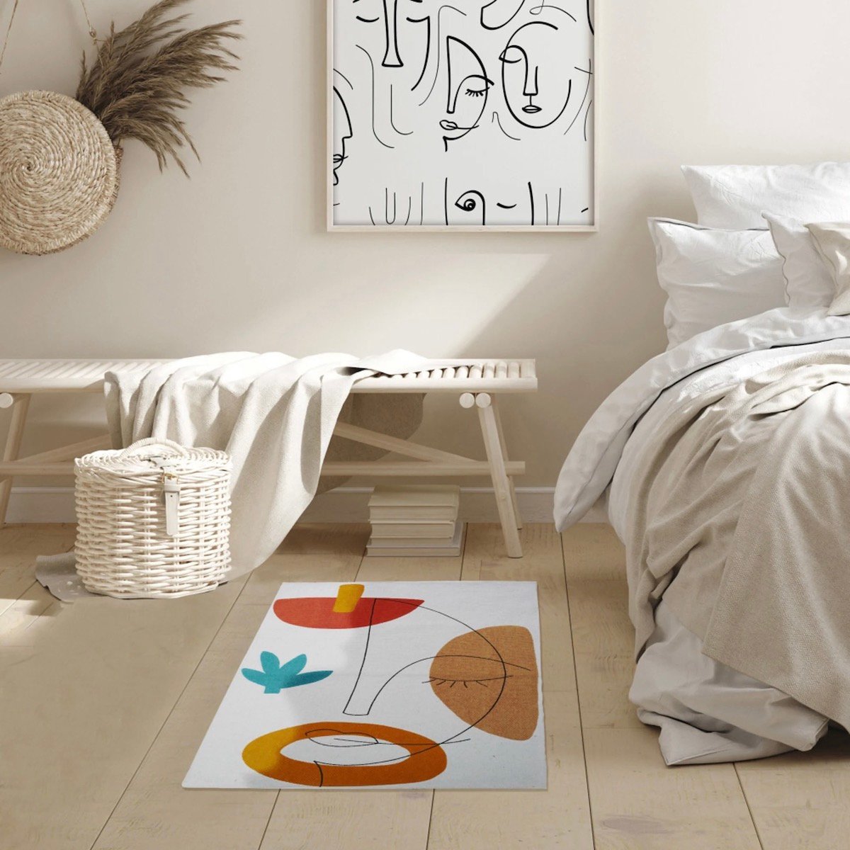 tapis chambre ton sur ton beige artistique dessin one line