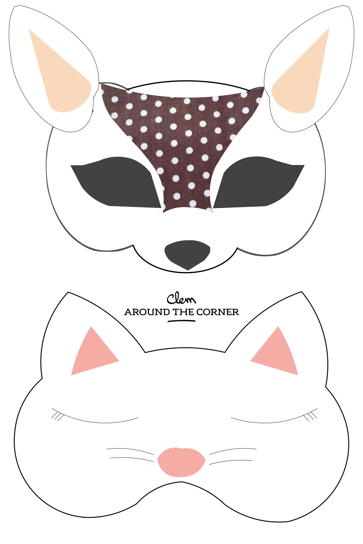 gabarit masque animaux gratuit déguisement à télécharger faon chat