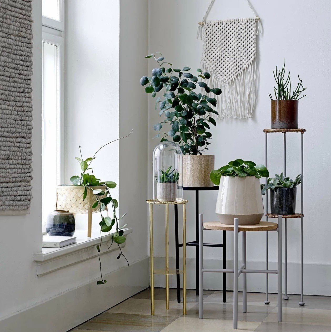 piédestal pour plantes doré noir métallique