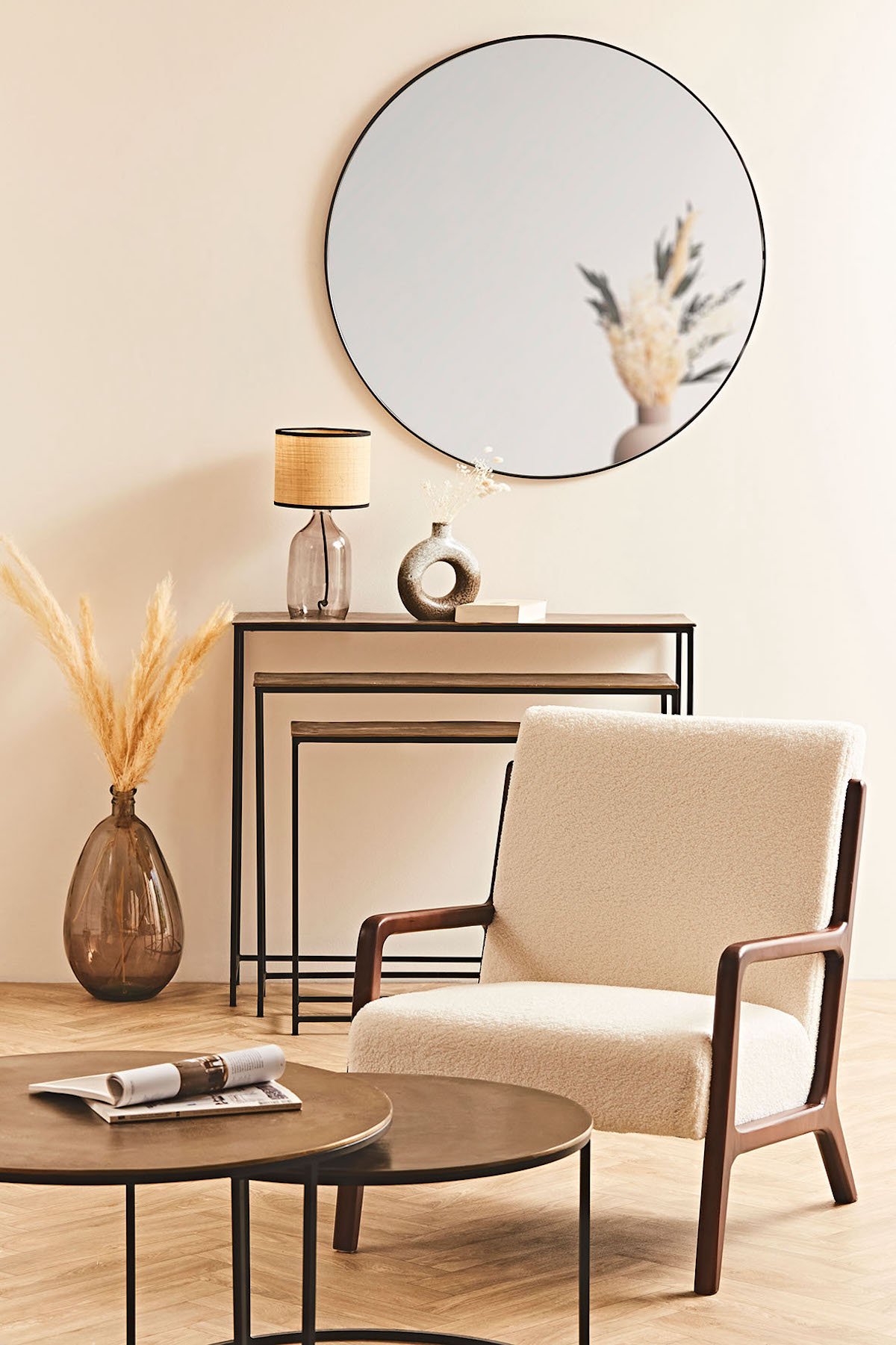 salon néo classique inspiré déco années 50 beige bois