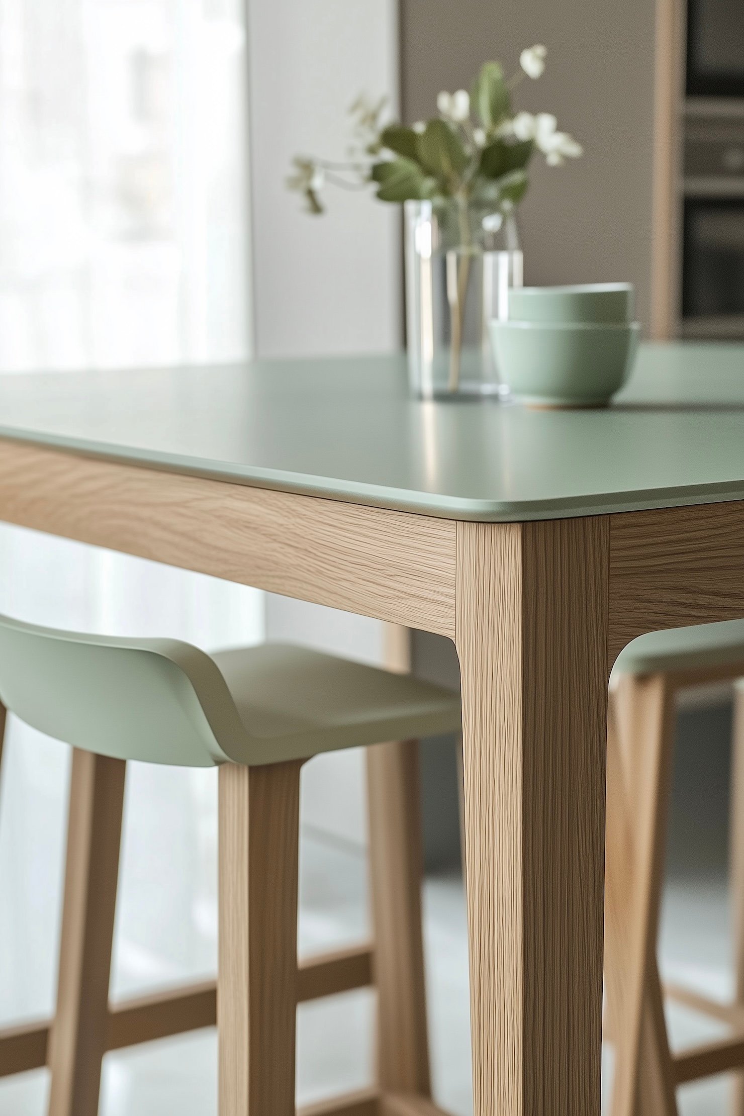 table bar tabouret haut bois vert menthe