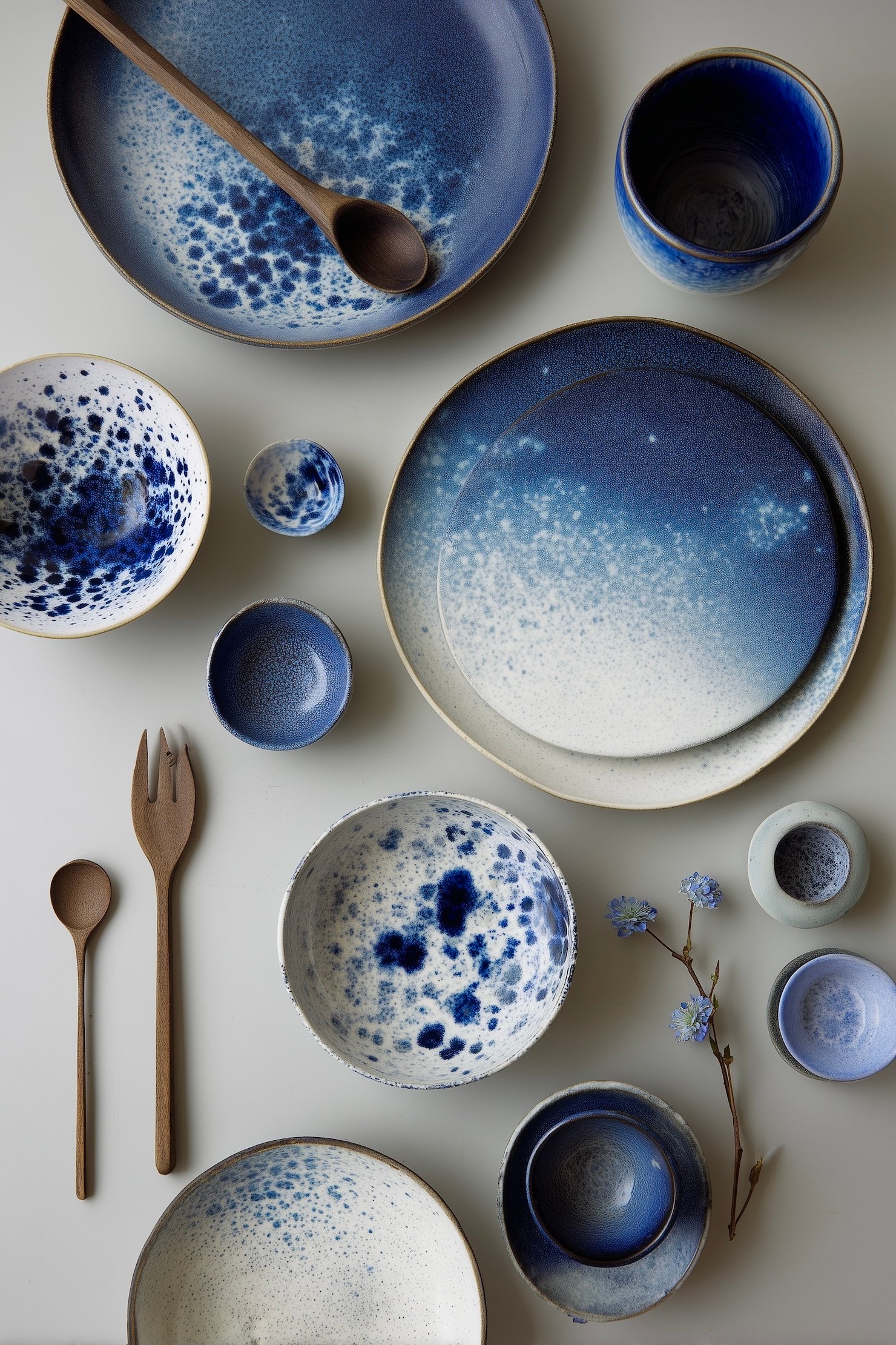 assiette mouchetée bleu japonaise fait-main