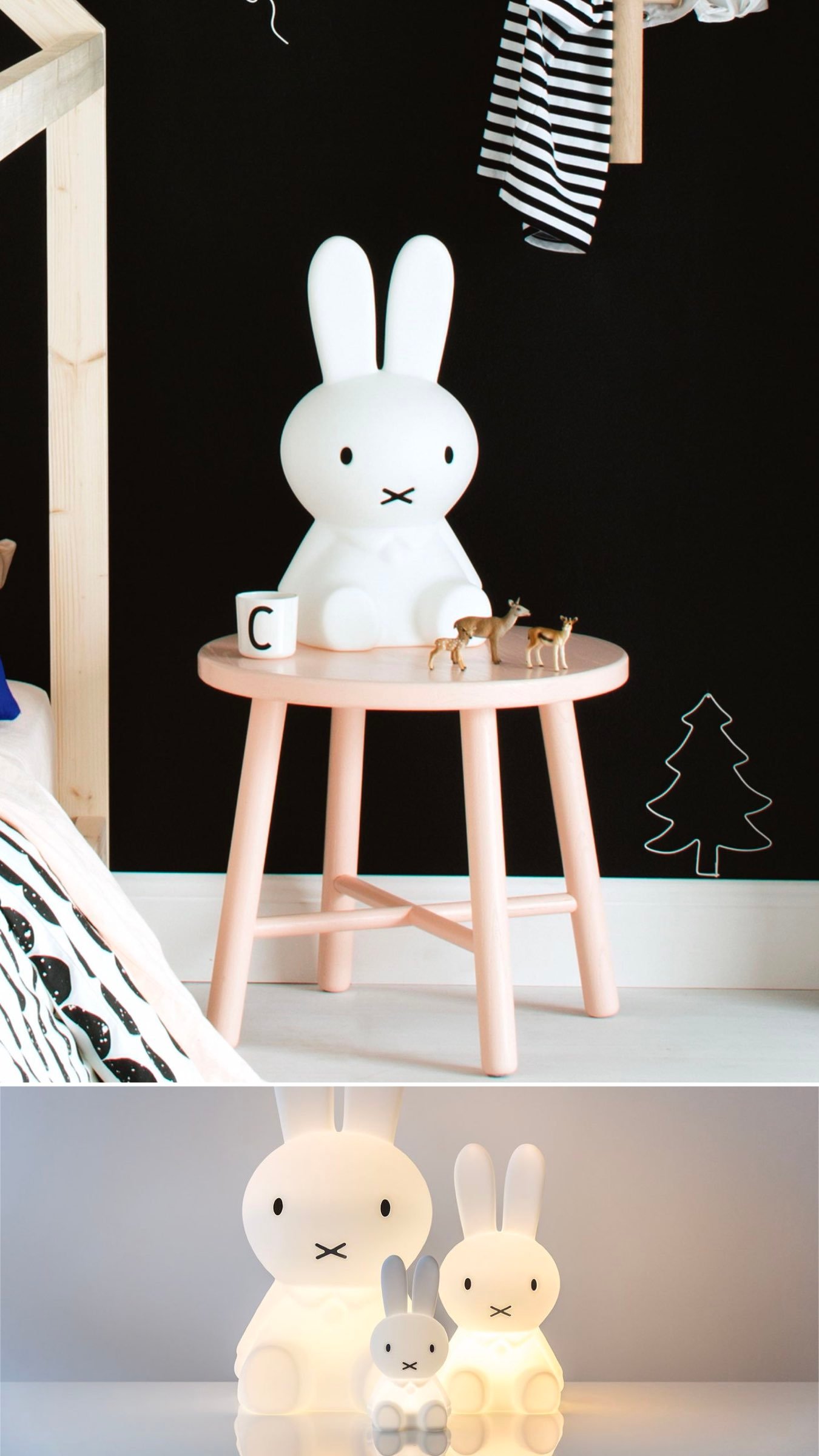 chambre enfant noir blanc veilleuse lapin géante