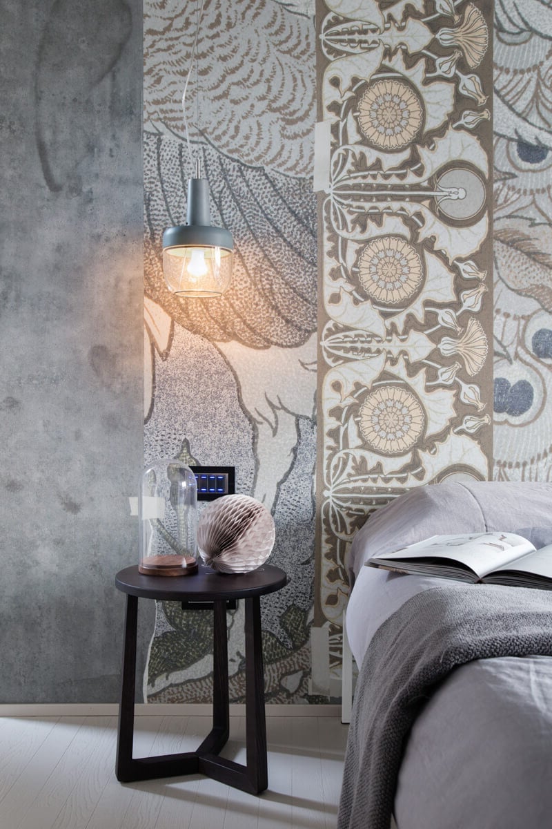 chambre grise décoration murale originale papier peint patchwork